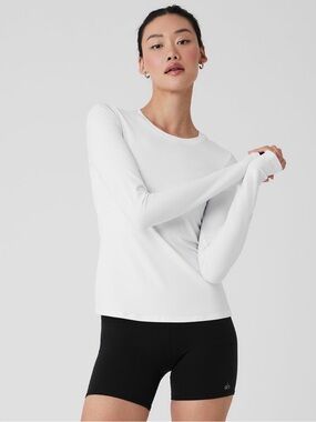 Alo Women's Long-Sleeve White Crewneck Top